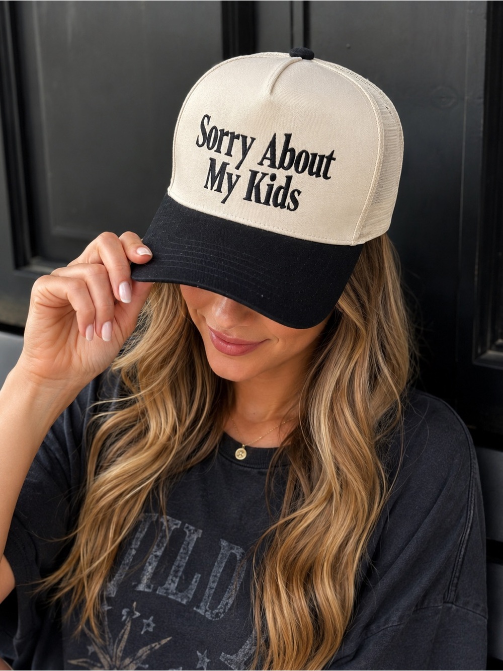 C.C “Sorry About My Kids” Black Trucker Hat NWT